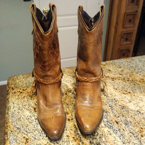 Oak Tree Farms 628 Women's Size 9.5 Brown Leather Cowboy Western Tassel Boots - Picture 2 of 12